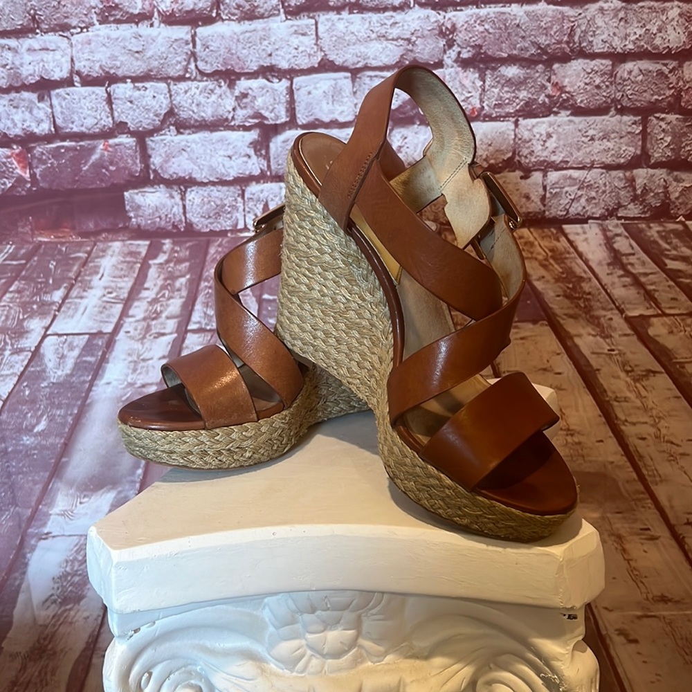 Michael Kors Tan Premium Wedge Sandals. Gently  Worn. Suze 8